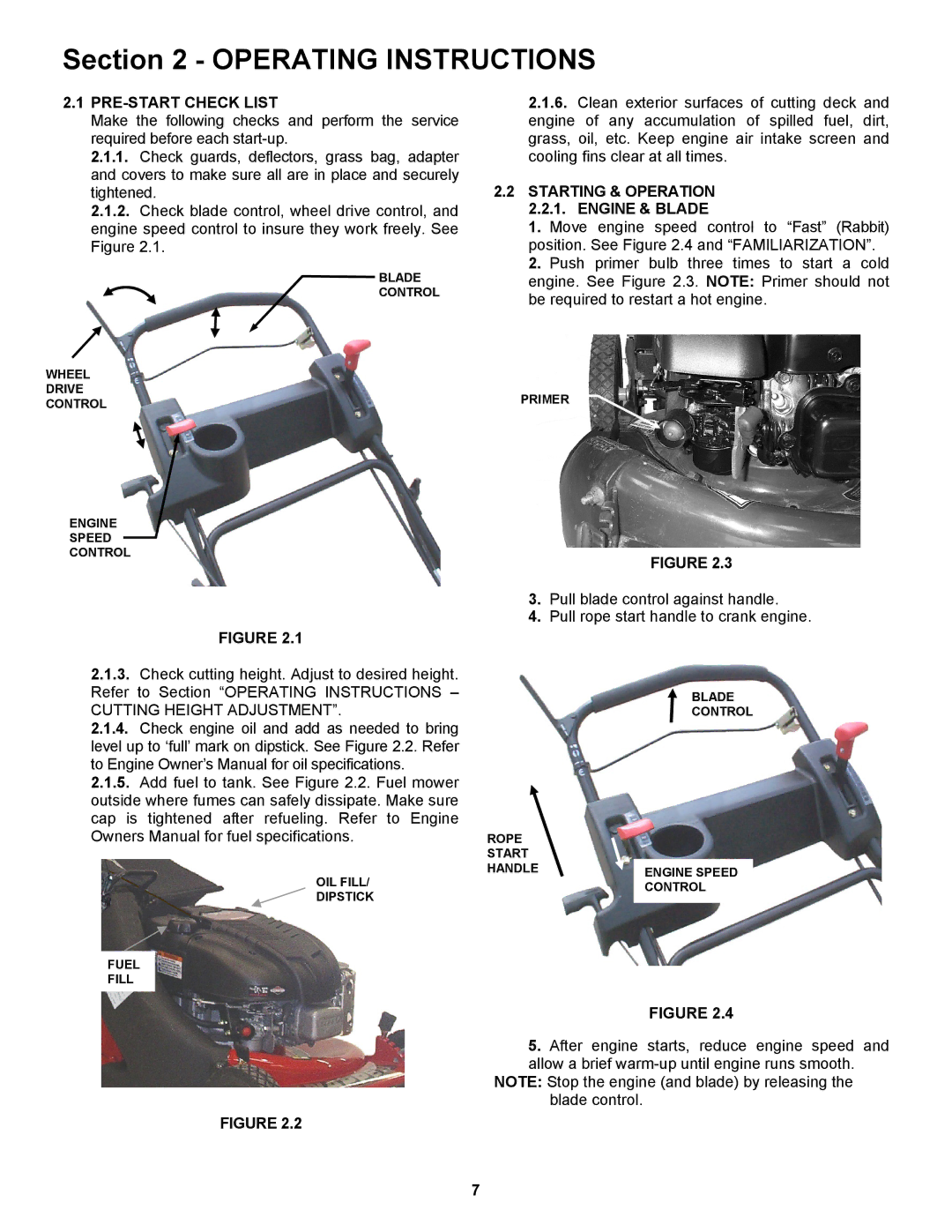 Snapper EP217019BV important safety instructions PRE-START Check List, Starting & Operation Engine & Blade 