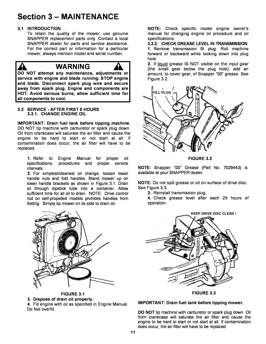 Snapper EP217019BV important safety instructions Maintenance 