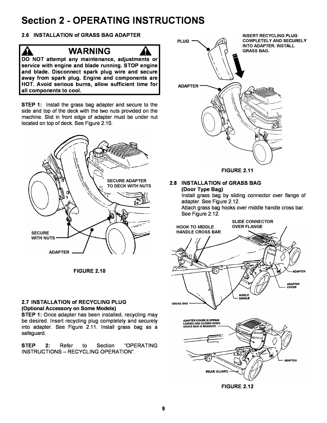 Snapper EP217019BV important safety instructions Operating Instructions, INSTALLATION of GRASS BAG ADAPTER 