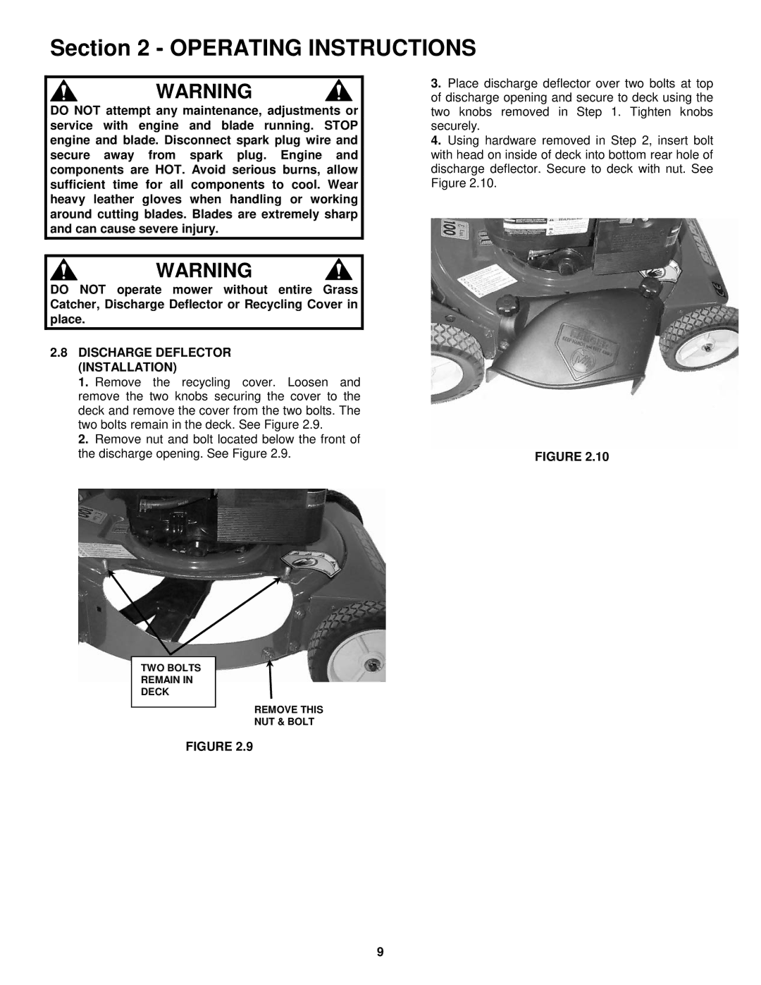 Snapper ER194515B important safety instructions Discharge Deflector Installation 