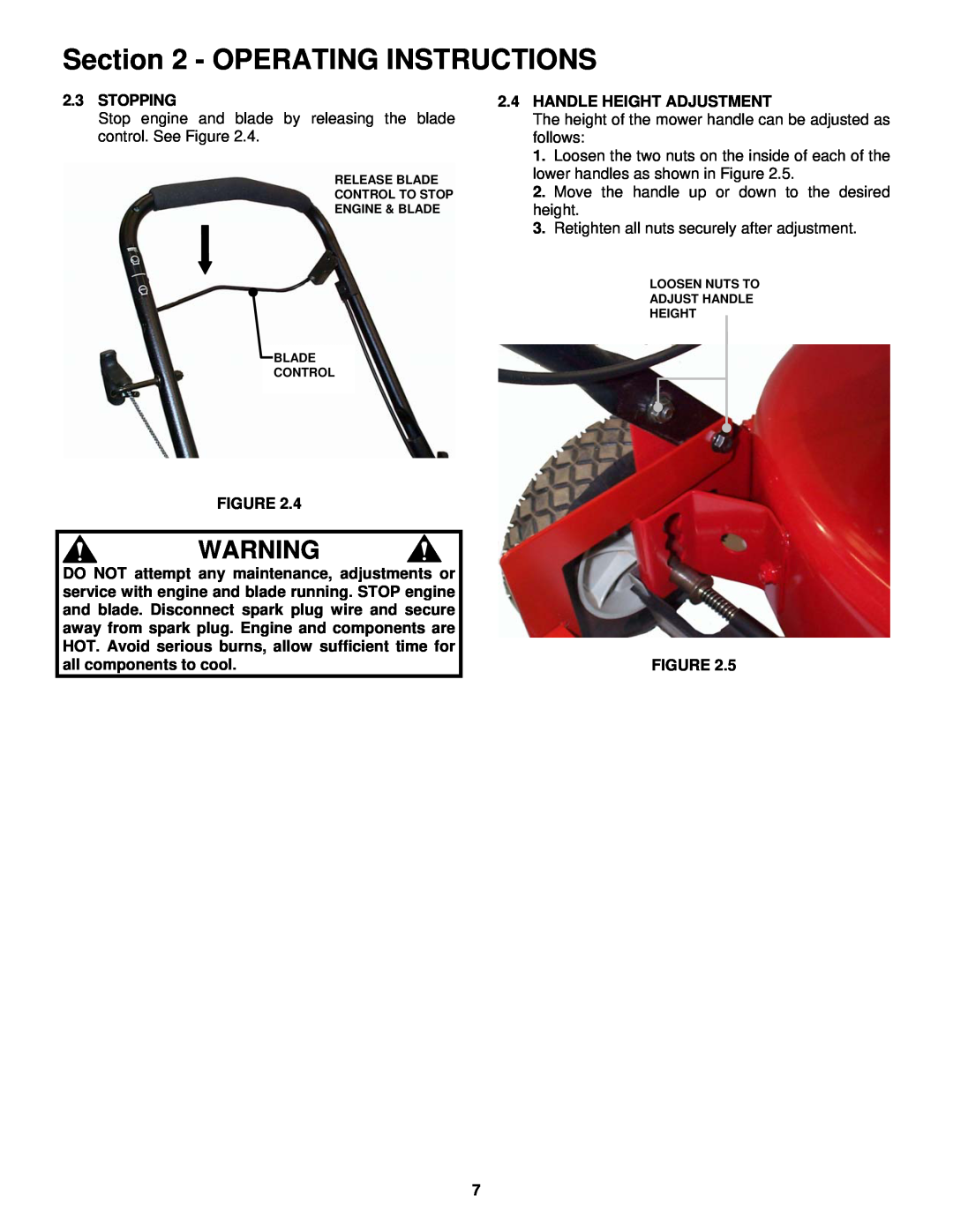 Snapper ER195517B important safety instructions Operating Instructions, 2.3STOPPING 