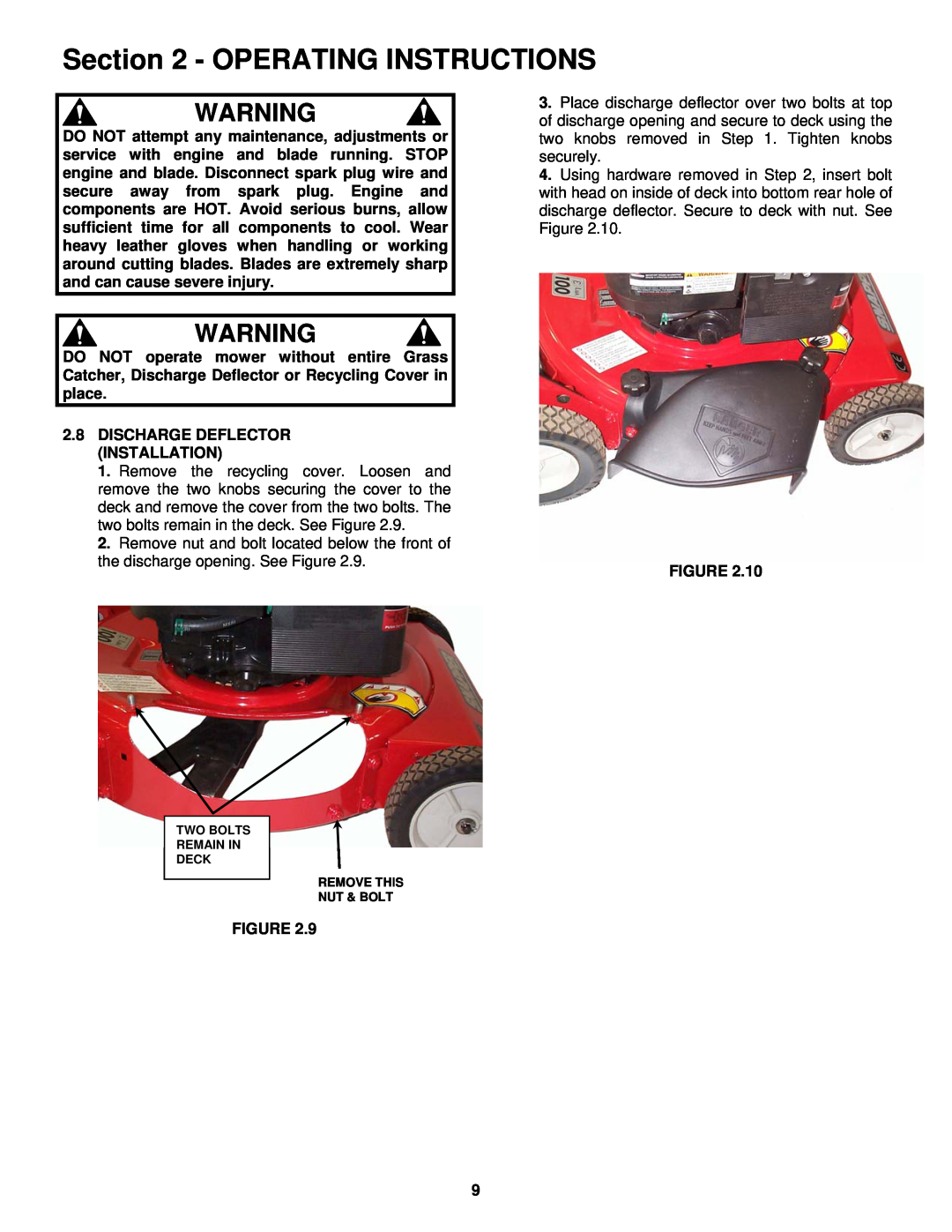Snapper ER195517B important safety instructions Operating Instructions, 2.8DISCHARGE DEFLECTOR INSTALLATION 