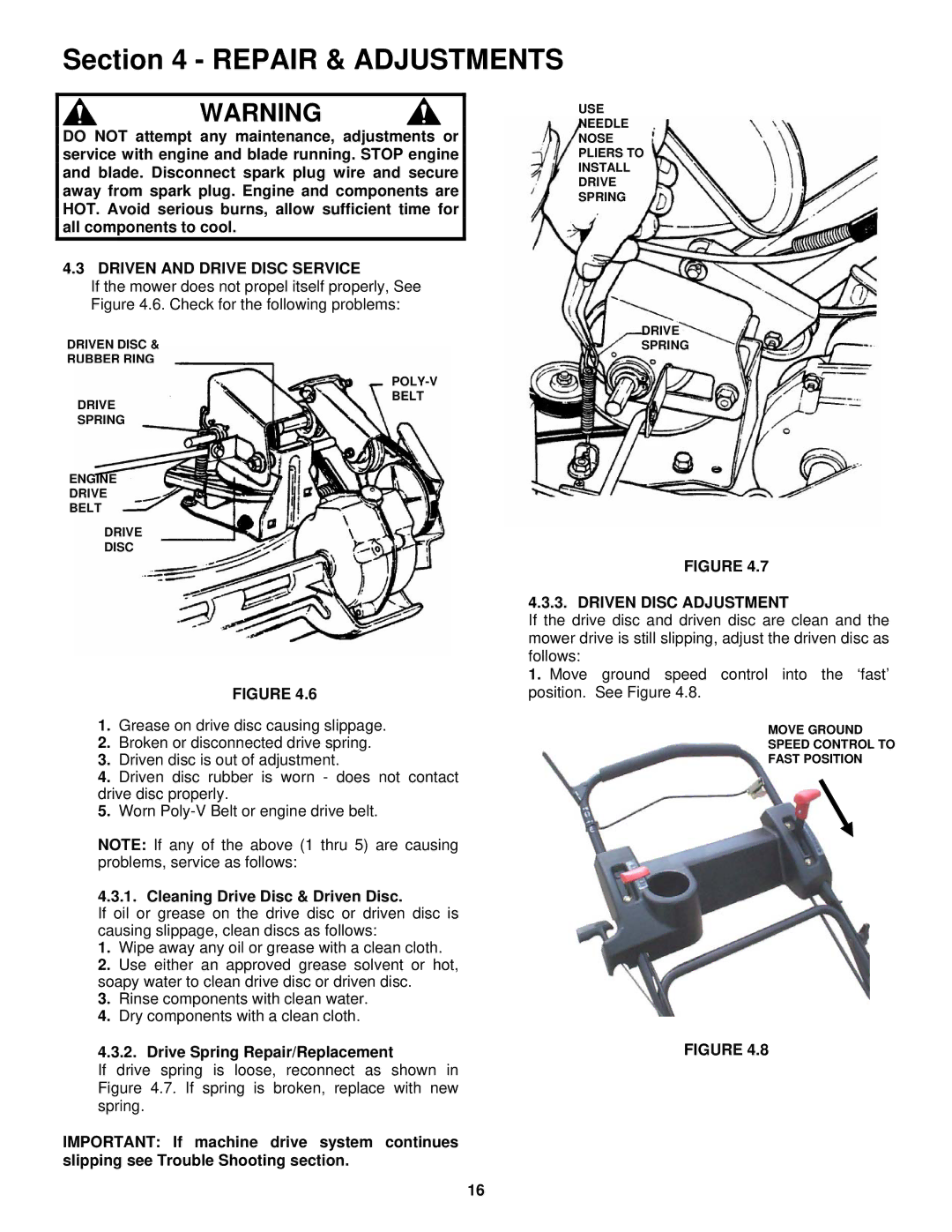 Snapper ERP217018BV, EP217018BV Driven and Drive Disc Service, Cleaning Drive Disc & Driven Disc, Driven Disc Adjustment 