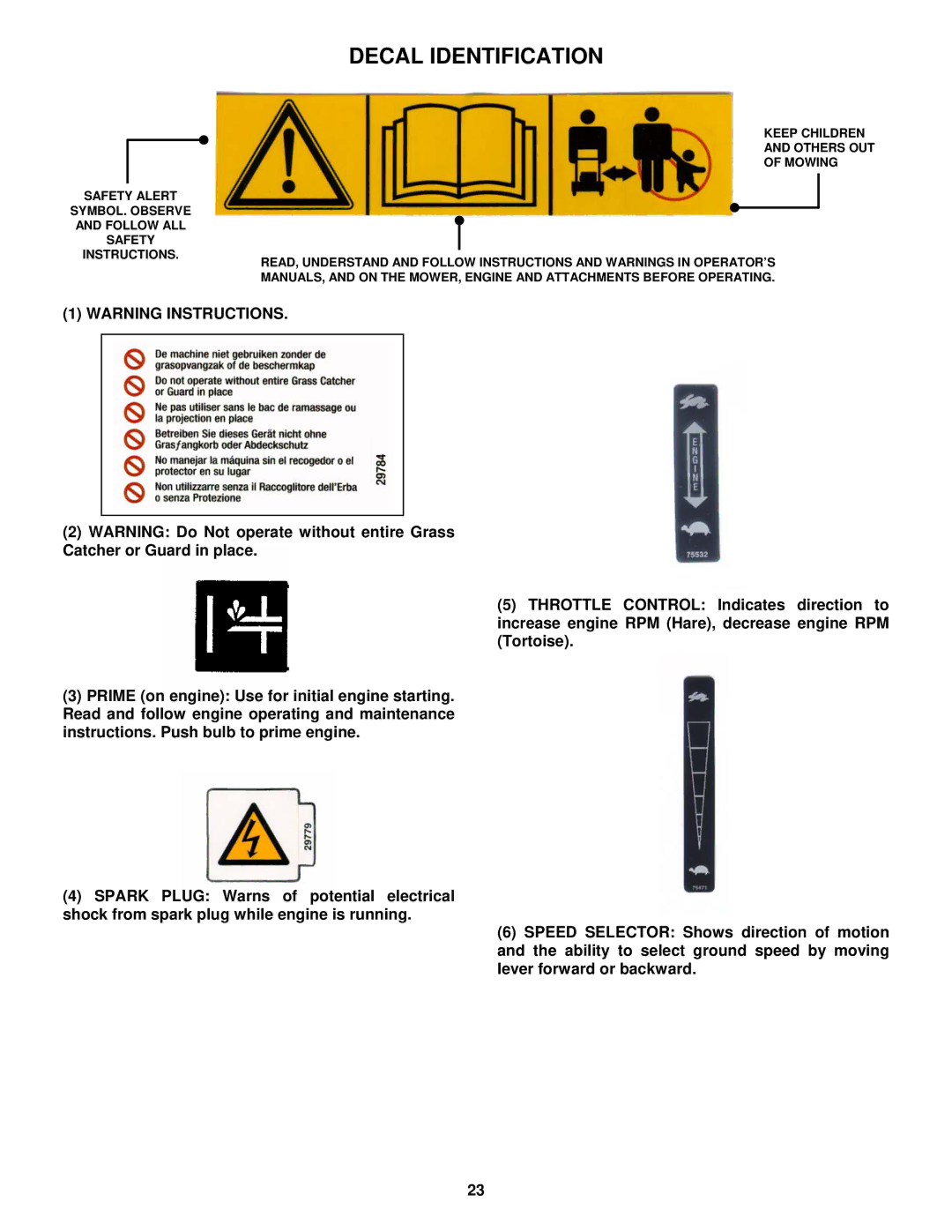 Snapper EP217018BV, ERP217018BV, ERP217018BV, EP217018BV important safety instructions Decal Identification 