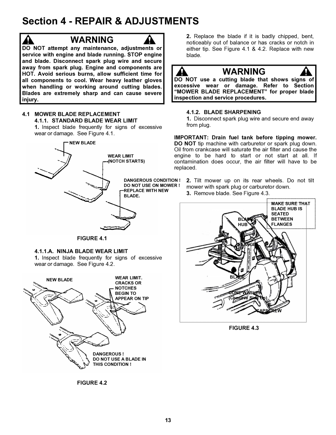 Snapper ERP217019BV Mower Blade Replacement Standard Blade Wear Limit, Blade Sharpening, 1.A. Ninja Blade Wear Limit 