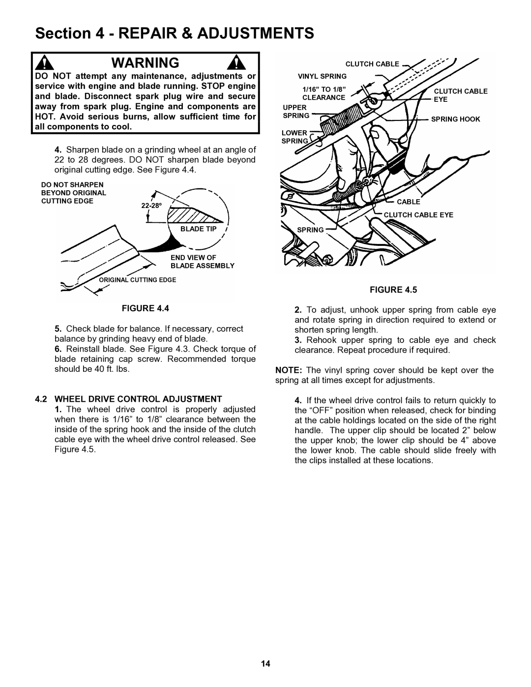 Snapper ERP217019BV important safety instructions Wheel Drive Control Adjustment 