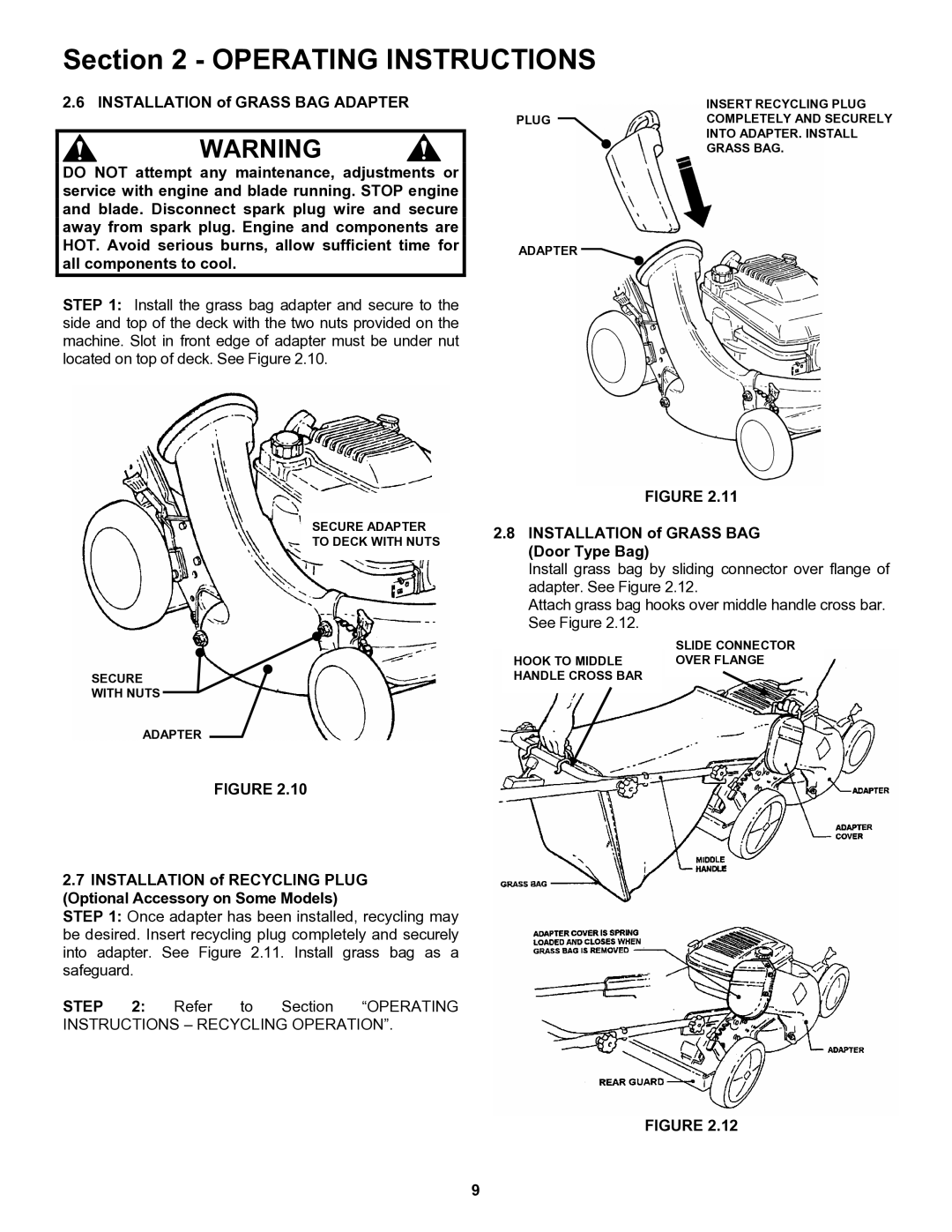 Snapper ERP217019BV important safety instructions Installation of Grass BAG Door Type Bag 