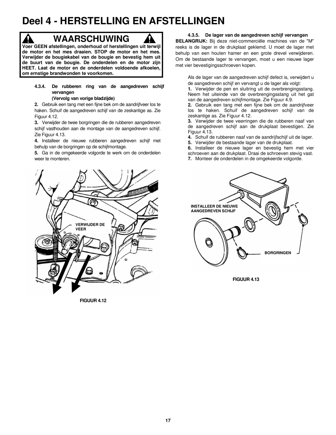 Snapper ERP217019BV manual Deel 4 Herstelling EN Afstellingen 