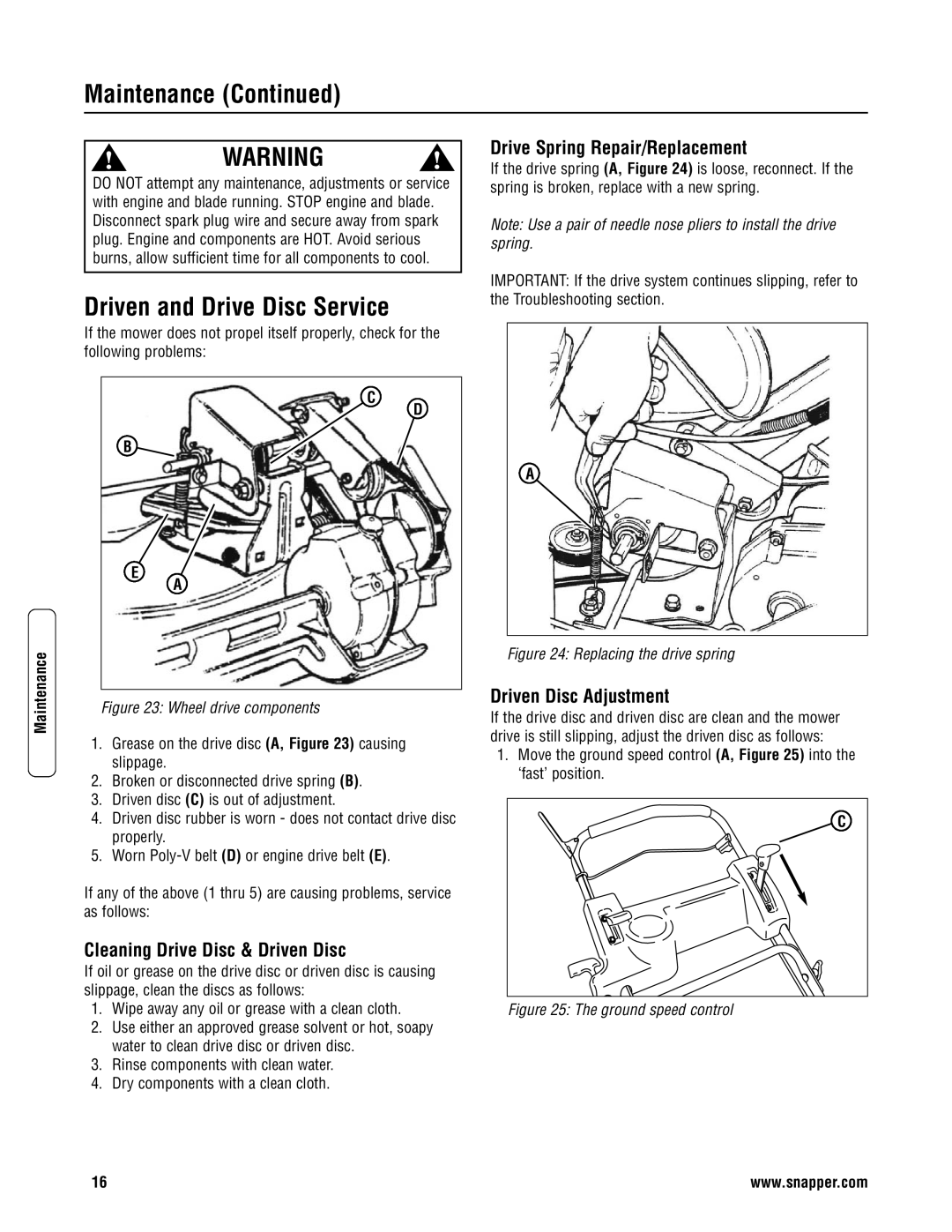 Snapper ERP2187519BV, EP2187519BV Driven and Drive Disc Service, Cleaning Drive Disc & Driven Disc, Driven Disc Adjustment 