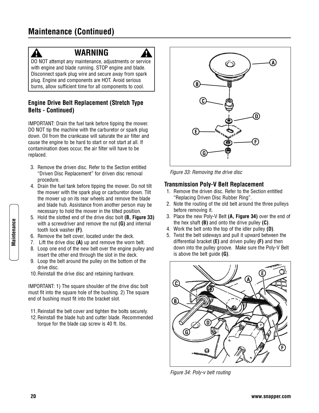 Snapper ERP2187519BV, EP2187519BV specifications Transmission Poly-V Belt Replacement, Procedure 