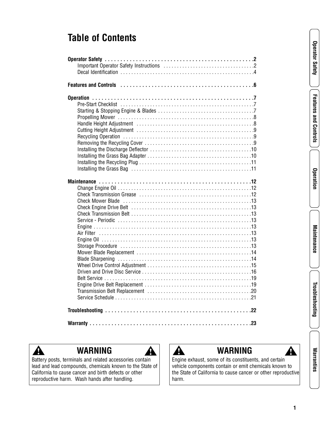 Snapper ERP2187519BV, EP2187519BV specifications Table of Contents 