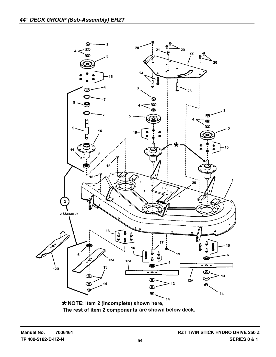 Snapper ERZT185440BVE, ERZT20441BVE2, RZT22500BVE2, RZT22501BVE2 manual Deck Group Sub-Assembly Erzt 