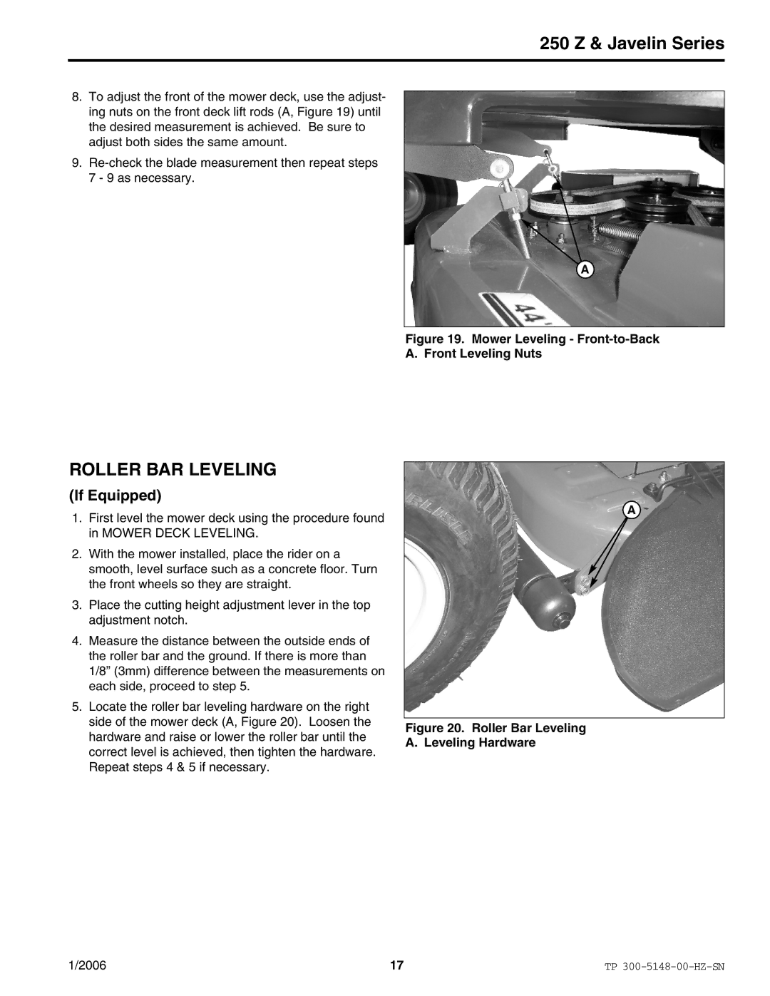 Snapper ERZT185440BVE manual Roller BAR Leveling, If Equipped 