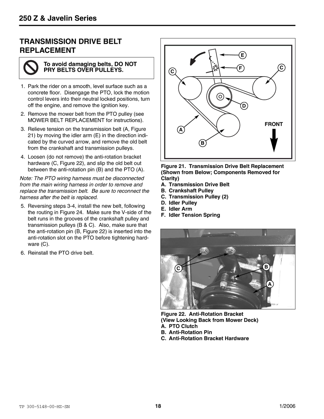 Snapper ERZT185440BVE manual Transmission Drive Belt Replacement, PRY Belts Over Pulleys 