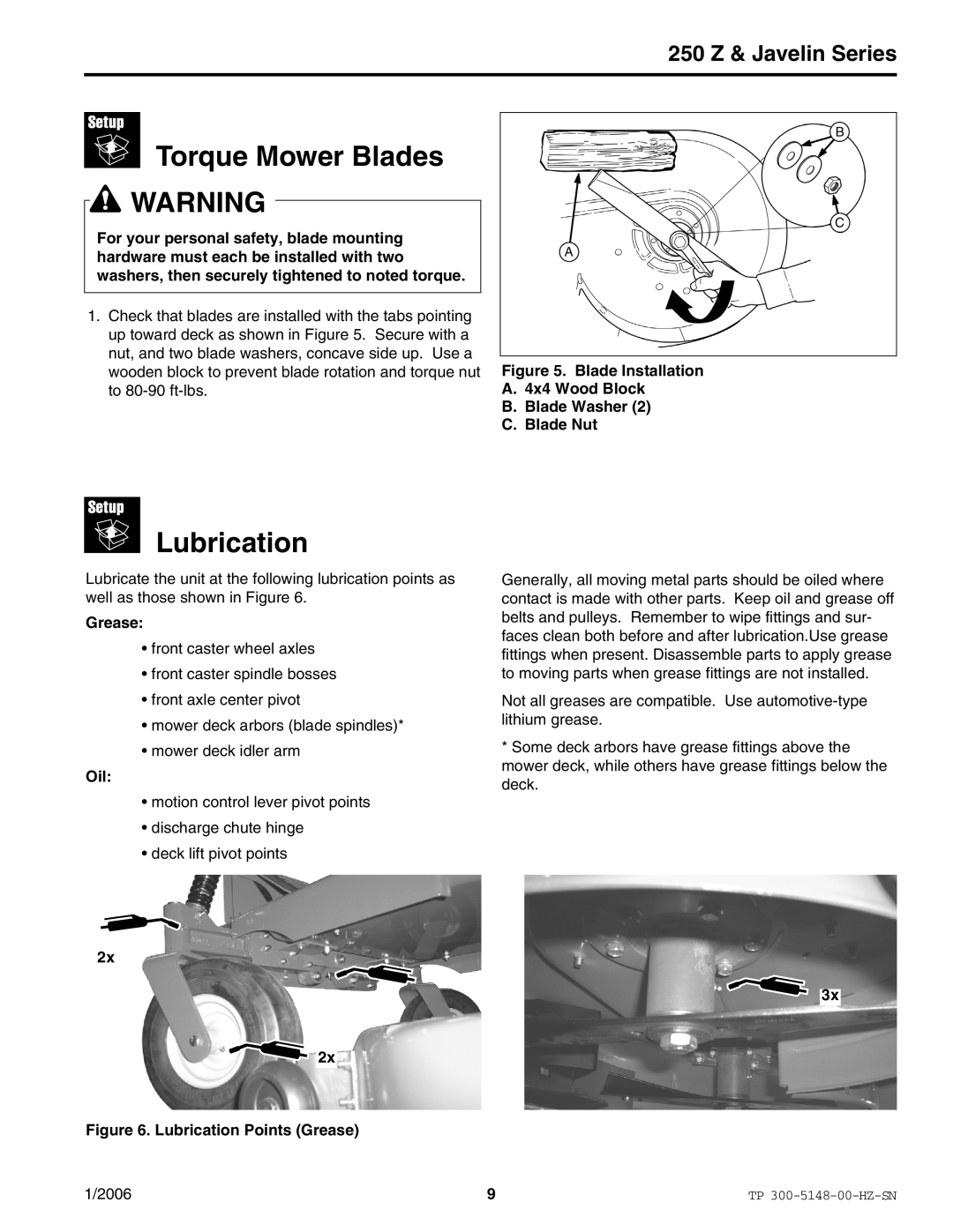 Snapper ERZT185440BVE Torque Mower Blades, 250 Z & Javelin Series, 2x 2x . Lubrication Points Grease, C. Blade Nut 