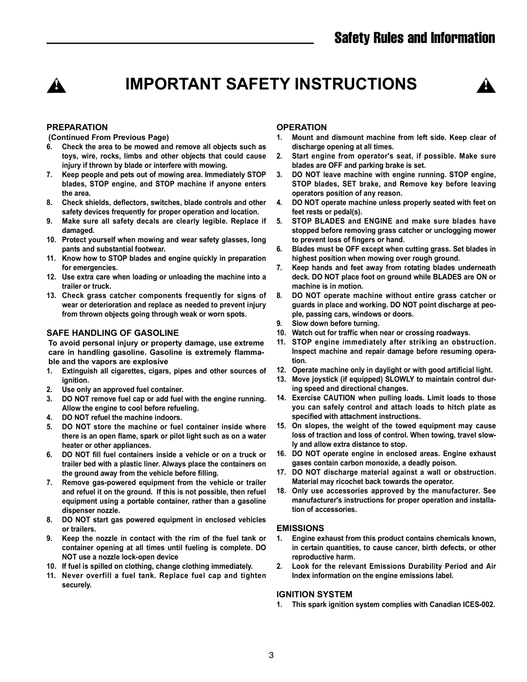 Snapper ERZT20441BVE2 manual Safety Rules and Information 