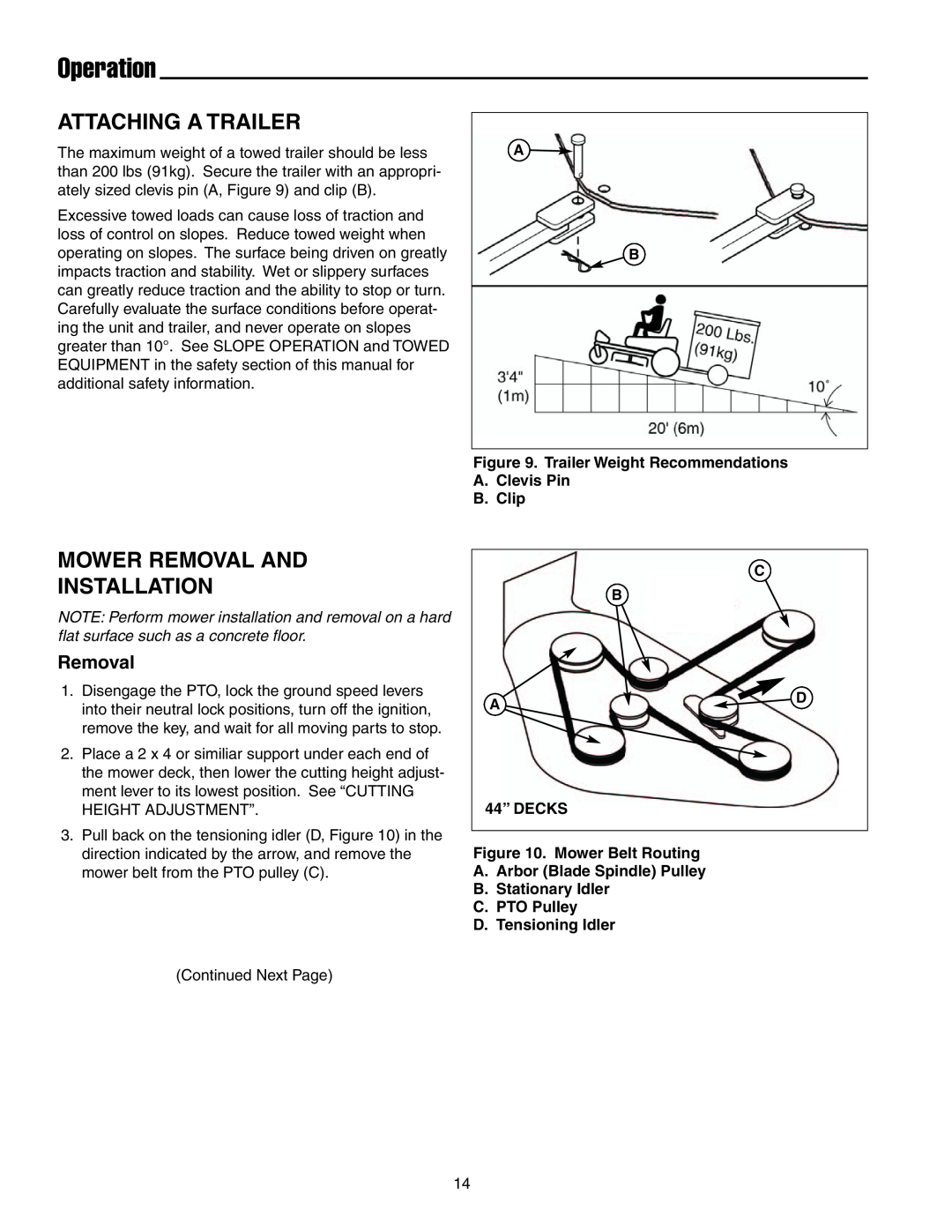 Snapper ERZT20441BVE2 manual Attaching A Trailer, Mower Removal And Installation, Operation 