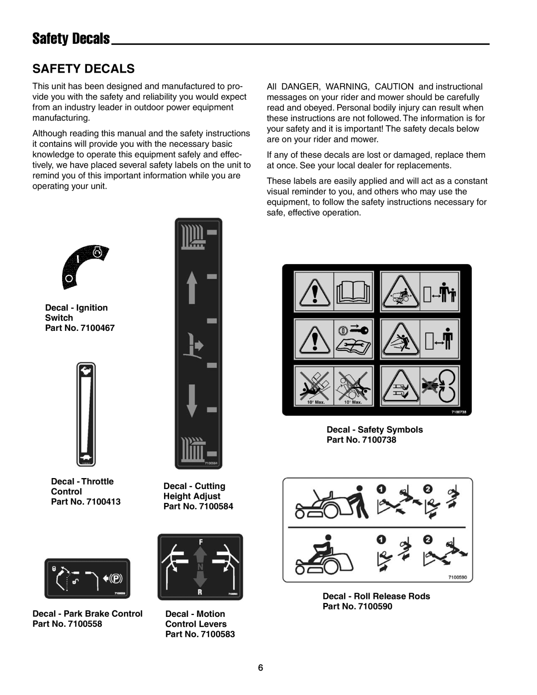 Snapper ERZT20441BVE2 manual Safety Decals 