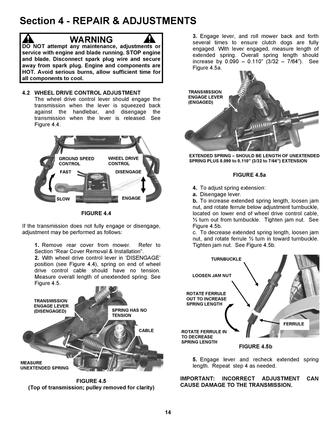 Snapper ESPV21, ESPV21S Wheel Drive Control Adjustment, Top of transmission pulley removed for clarity 