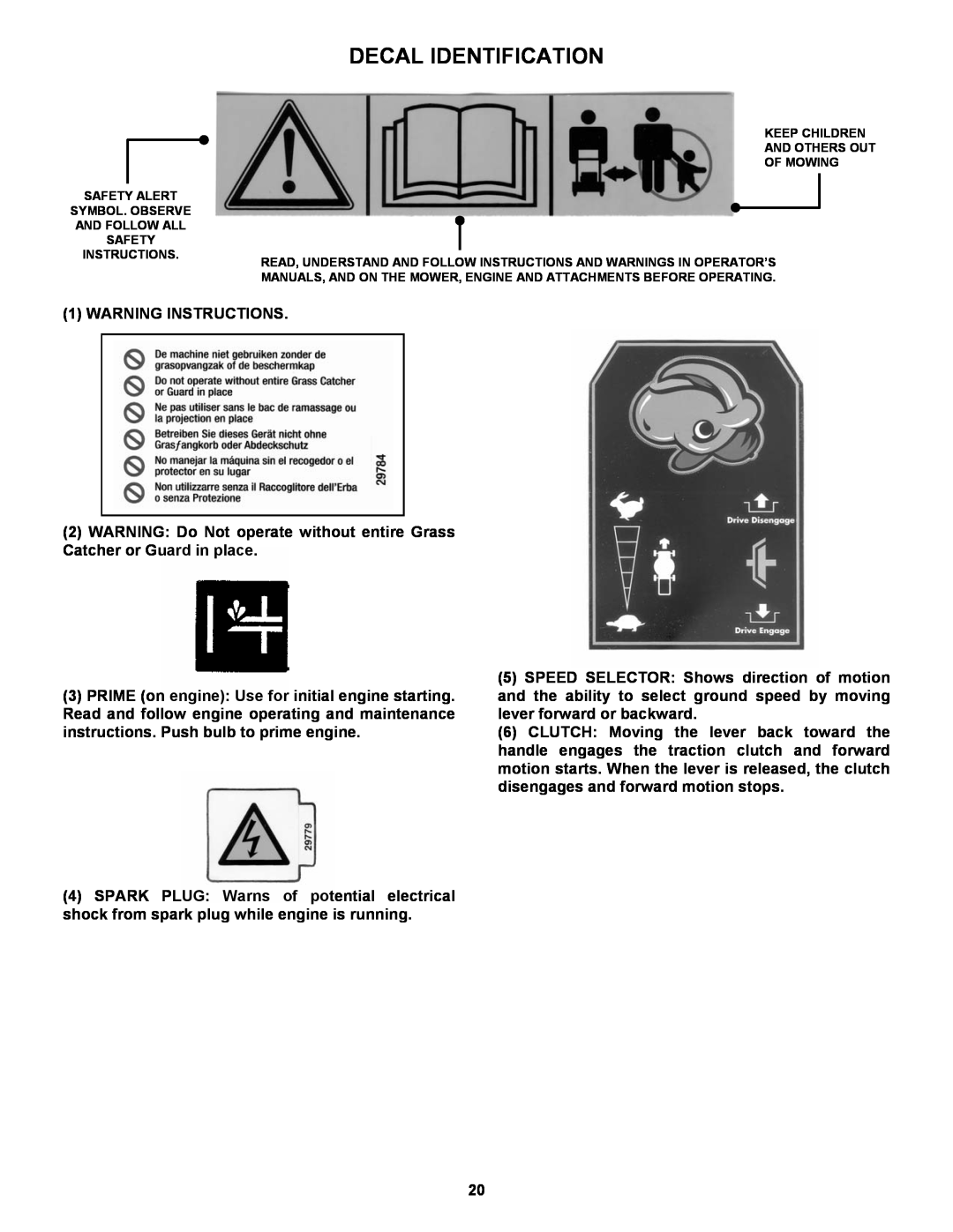 Snapper ESPV21, ESPV21S important safety instructions Decal Identification 