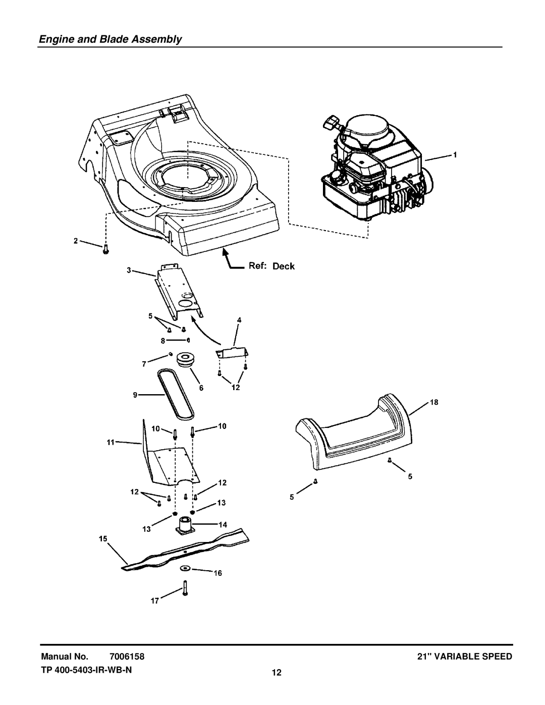 Snapper ESPV21675 (7800253) manual Engine and Blade Assembly 