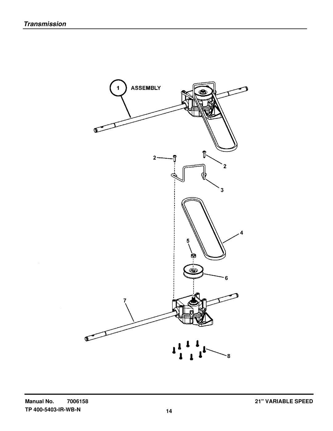 Snapper ESPV21675 (7800253) manual Transmission 