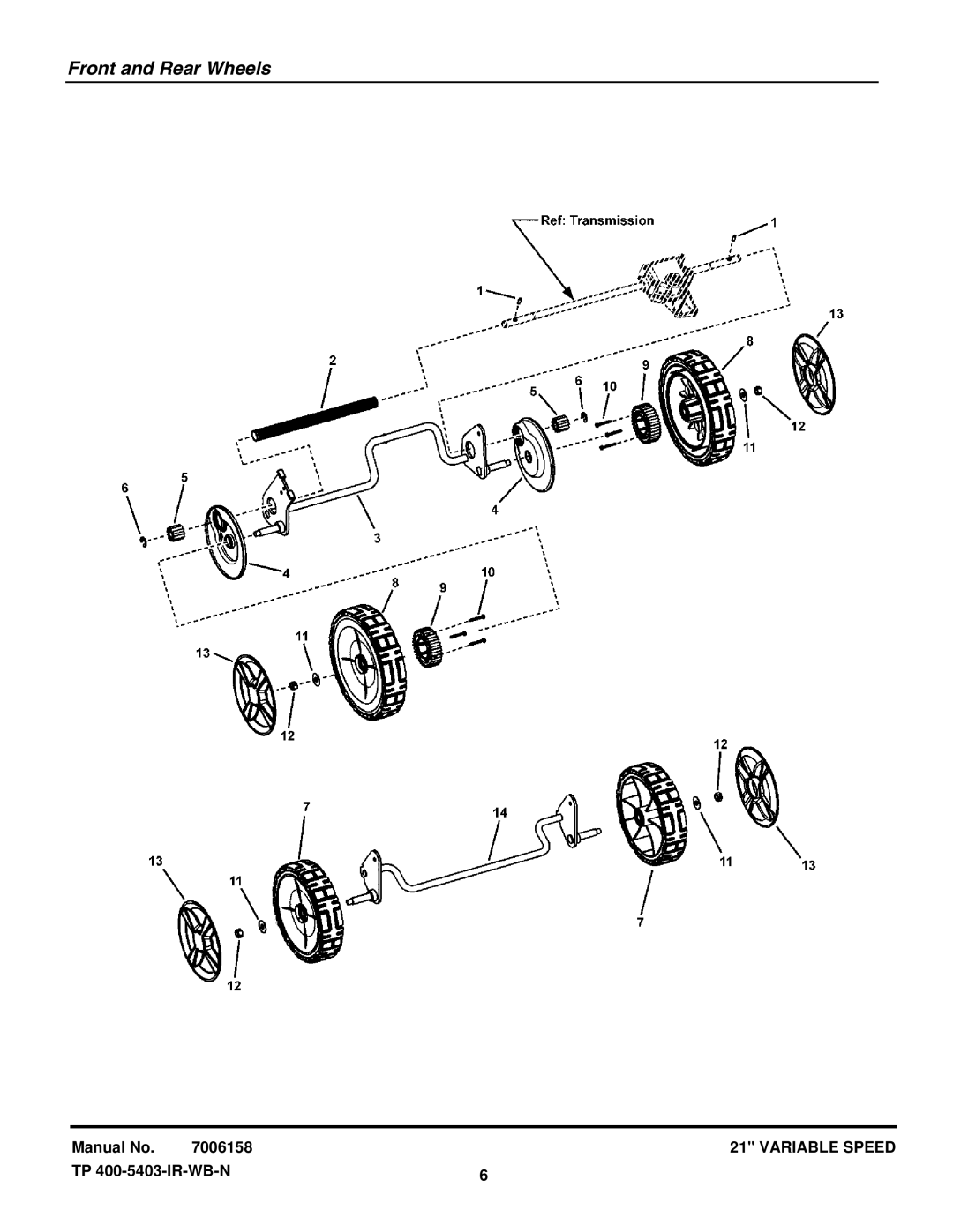 Snapper ESPV21675 (7800253) manual Front and Rear Wheels 