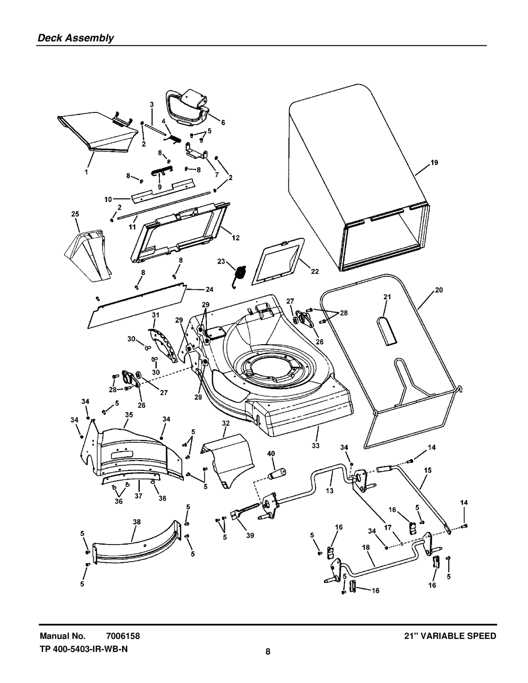 Snapper ESPV21675 (7800253) manual Deck Assembly 