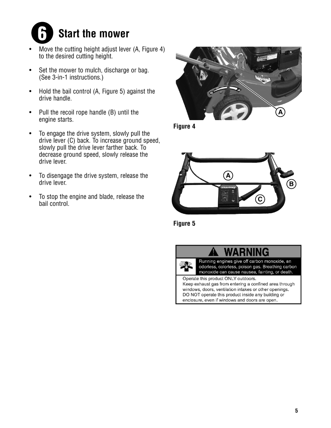 Snapper ESPV21675 manual Start the mower 