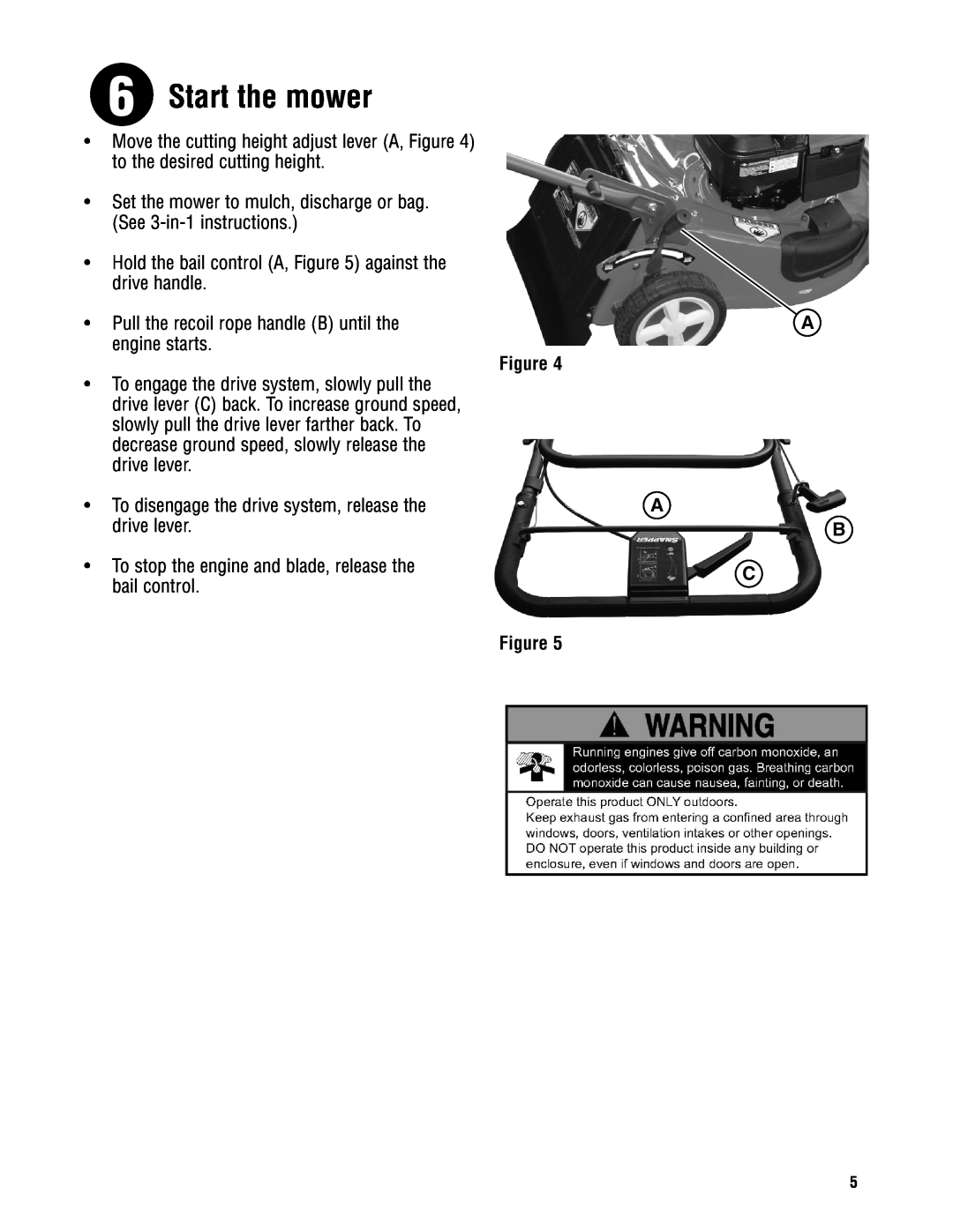 Snapper ESPV21675 manual Start the mower 