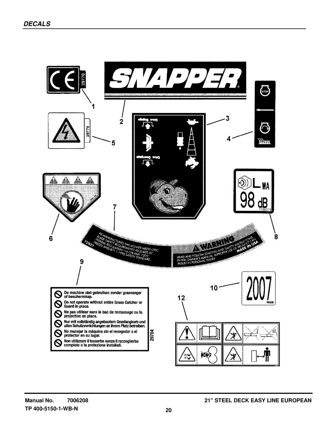 Snapper ESPV21S, ESPV211S manual Decals 