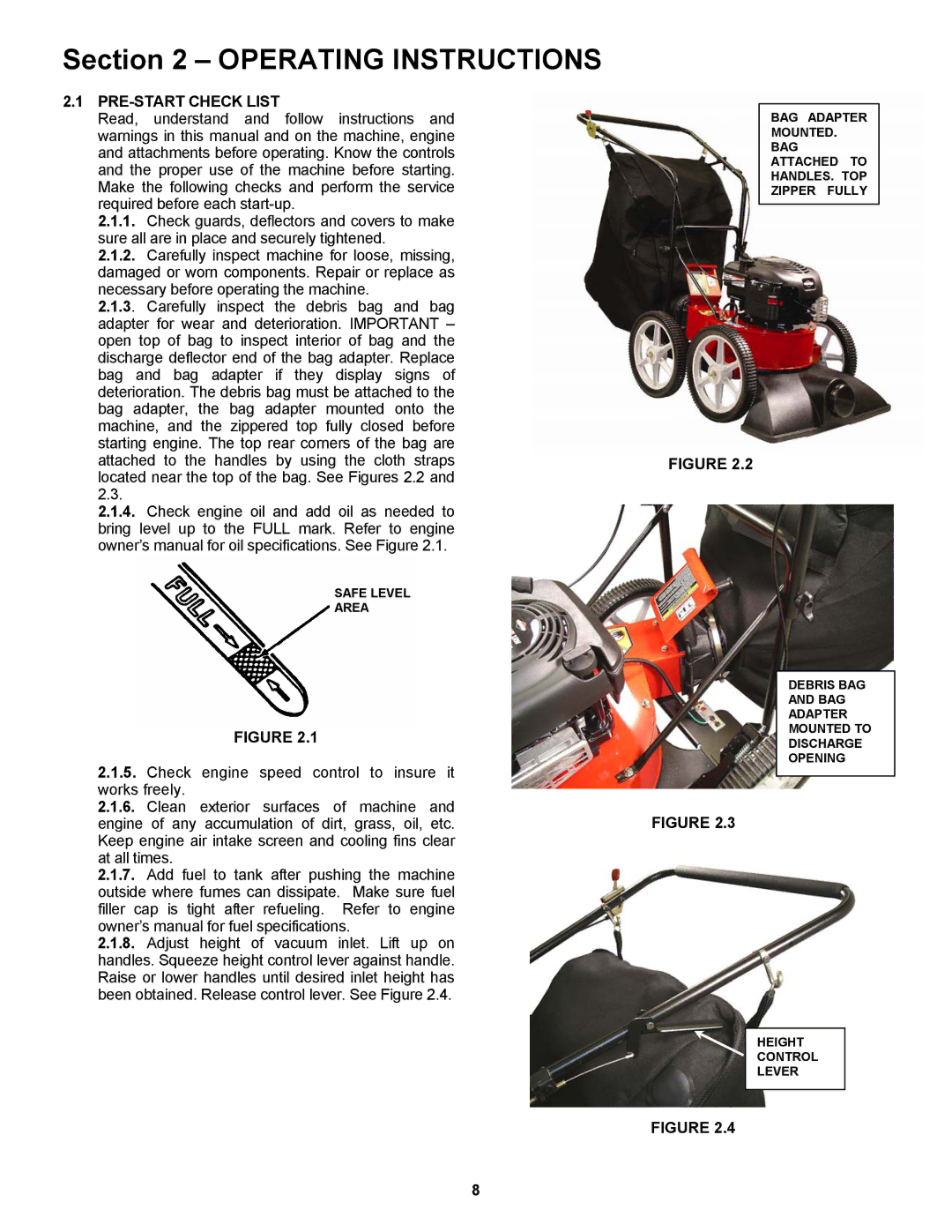 Snapper ESV25650B important safety instructions Operating Instructions, PRE-START Check List 