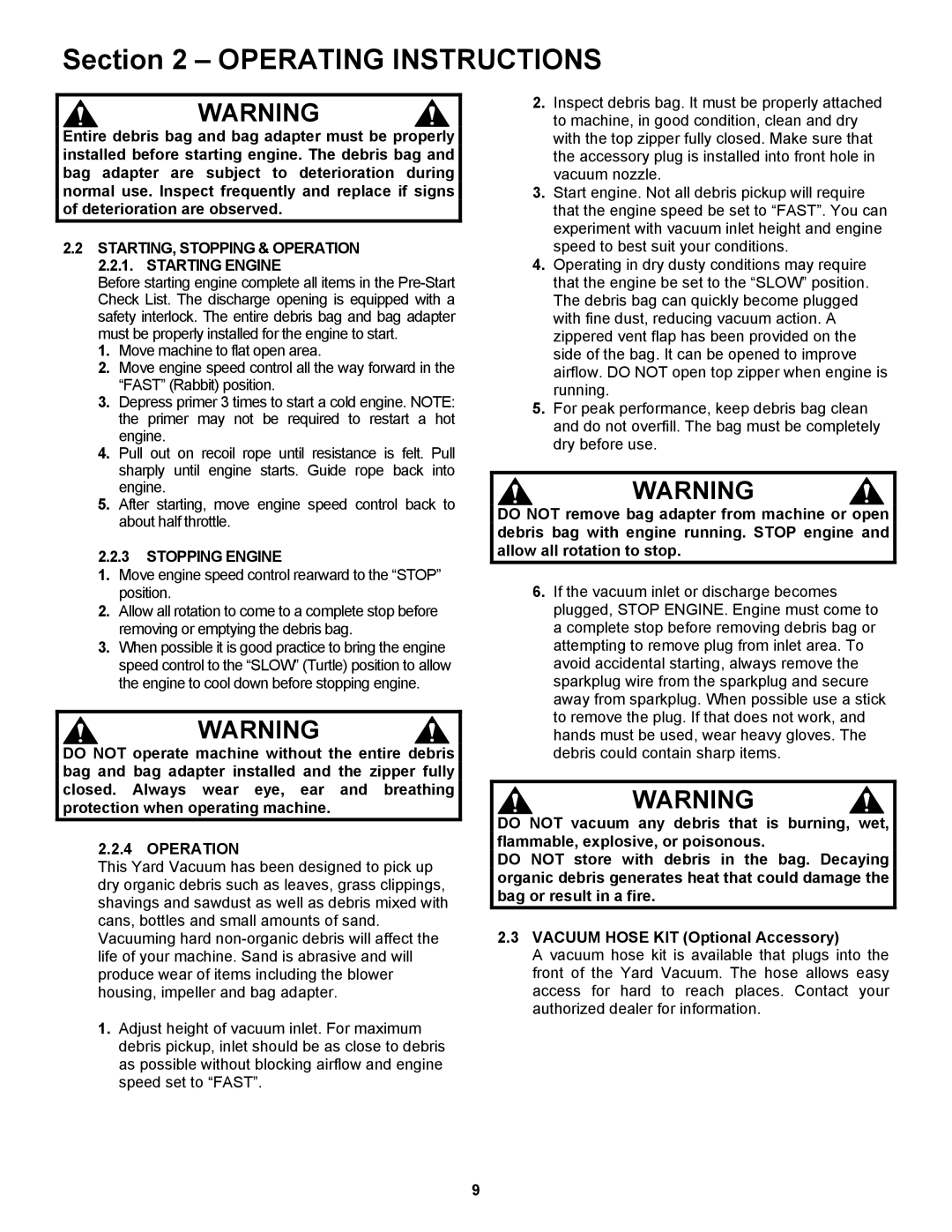 Snapper ESV25650B important safety instructions Stopping Engine, Operation 