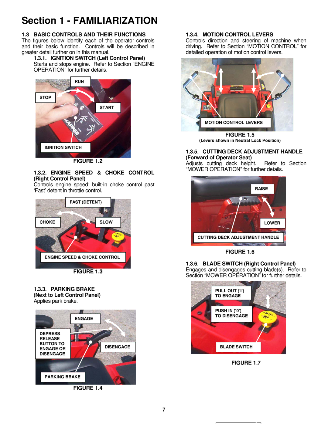 Snapper ESZT18336BVE important safety instructions Engine Speed & Choke Control Right Control Panel, Motion Control Levers 