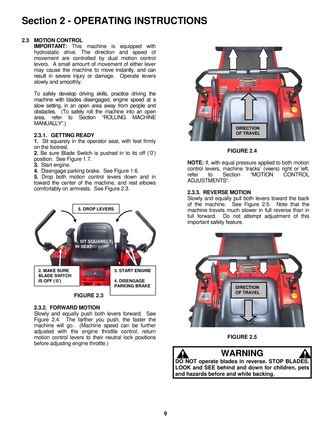 Snapper ESZT18336BVE important safety instructions Motion Control, Getting Ready, Forward Motion, Reverse Motion 