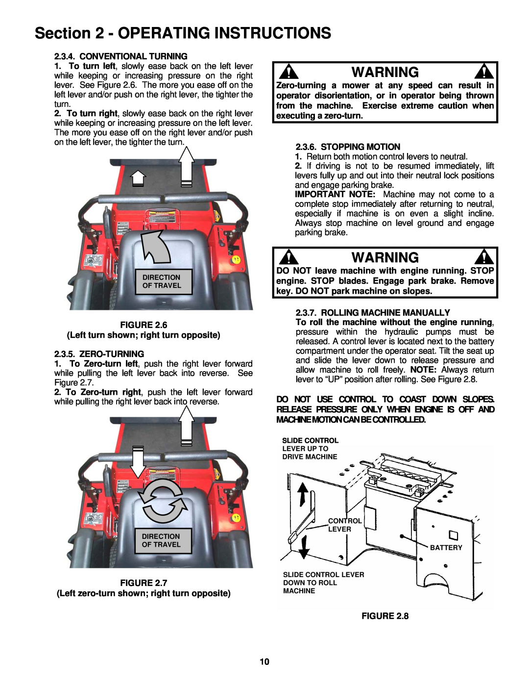 Snapper ESZT18336BVE important safety instructions Operating Instructions, Return both motion control levers to neutral 
