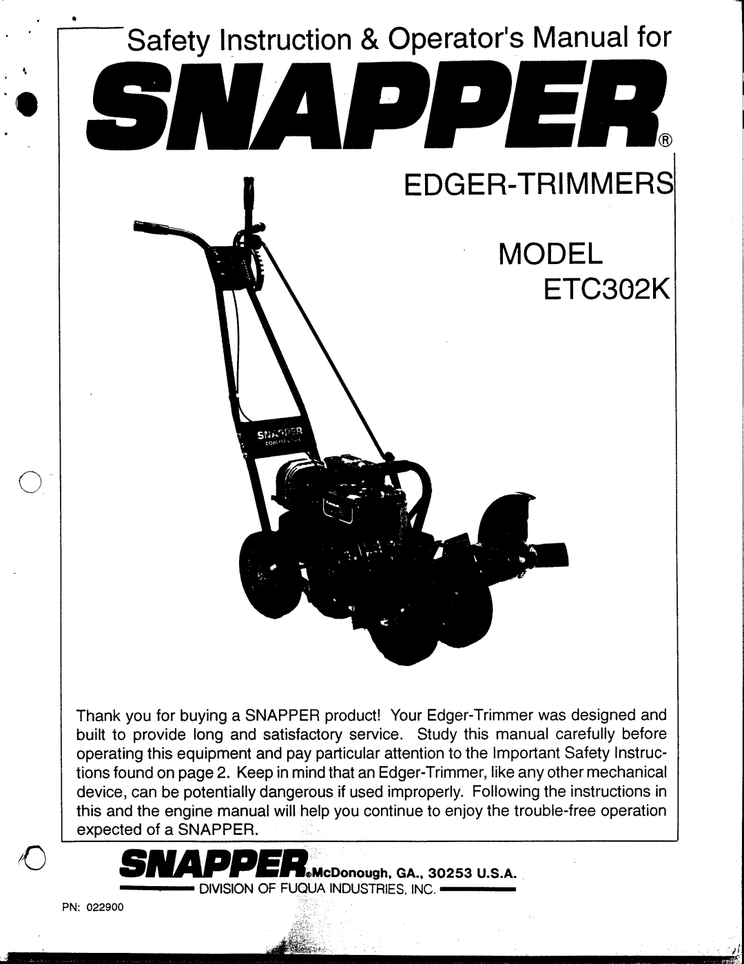 Snapper ETC302K manual 