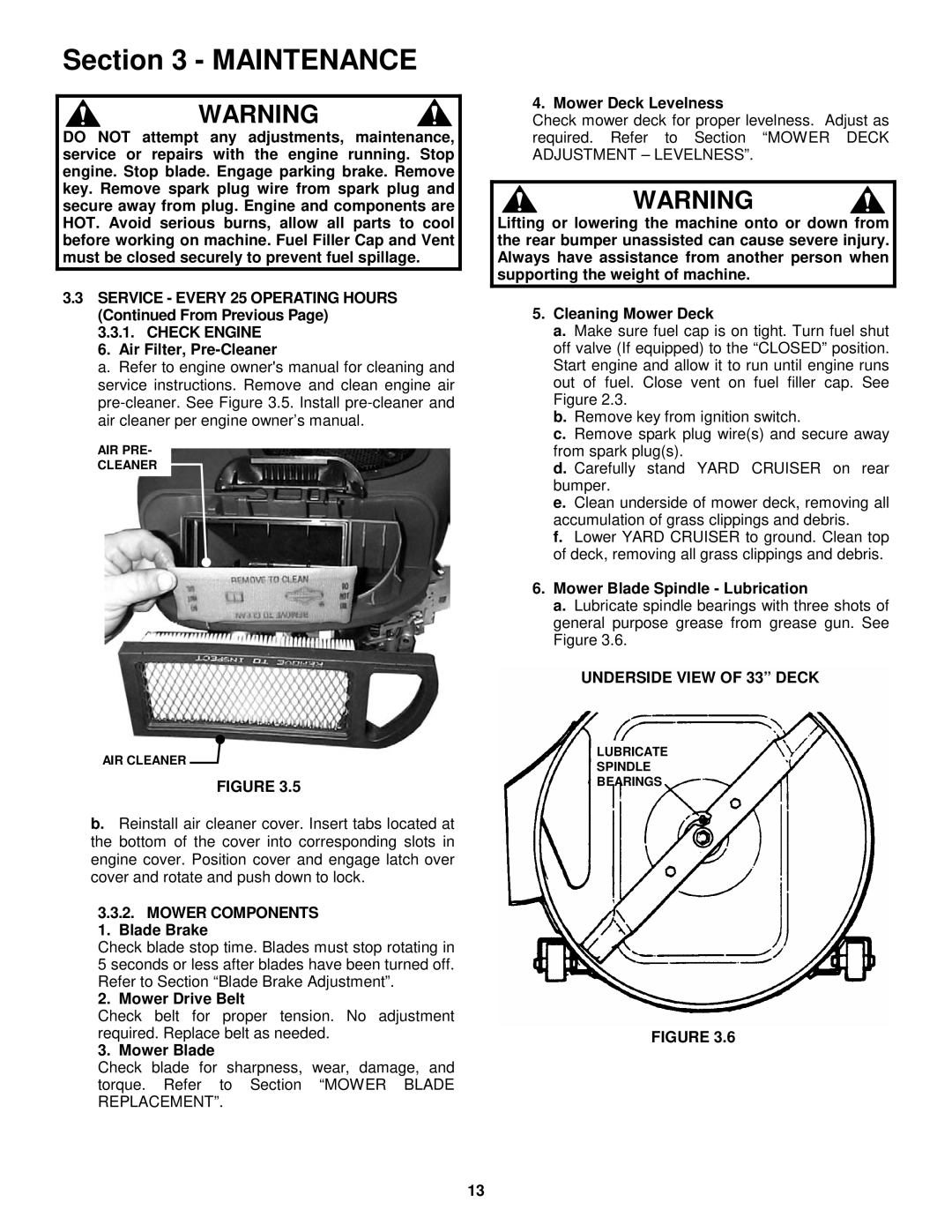 Snapper EYZ15334BVE important safety instructions Mower Components, Underside View of 33 Deck 