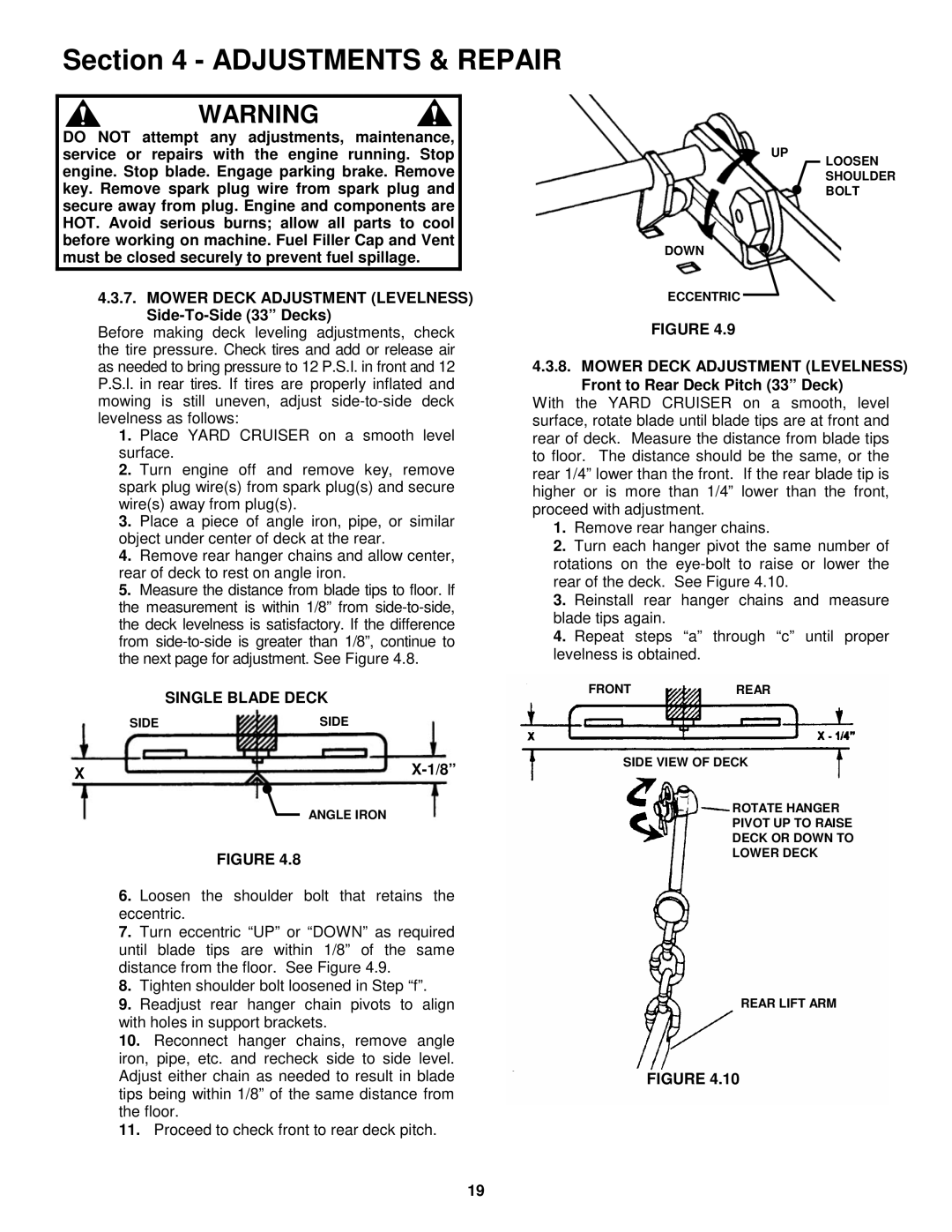 Snapper EYZ15334BVE important safety instructions Down Eccentric Loosen Shoulder Bolt 