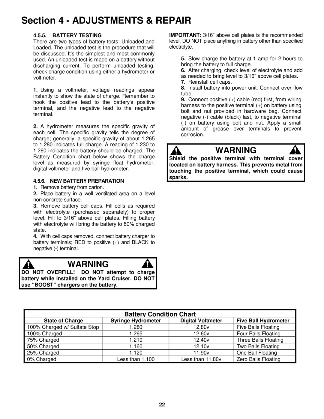 Snapper EYZ15334BVE important safety instructions Battery Testing, NEW Battery Preparation 1. Remove battery from carton 