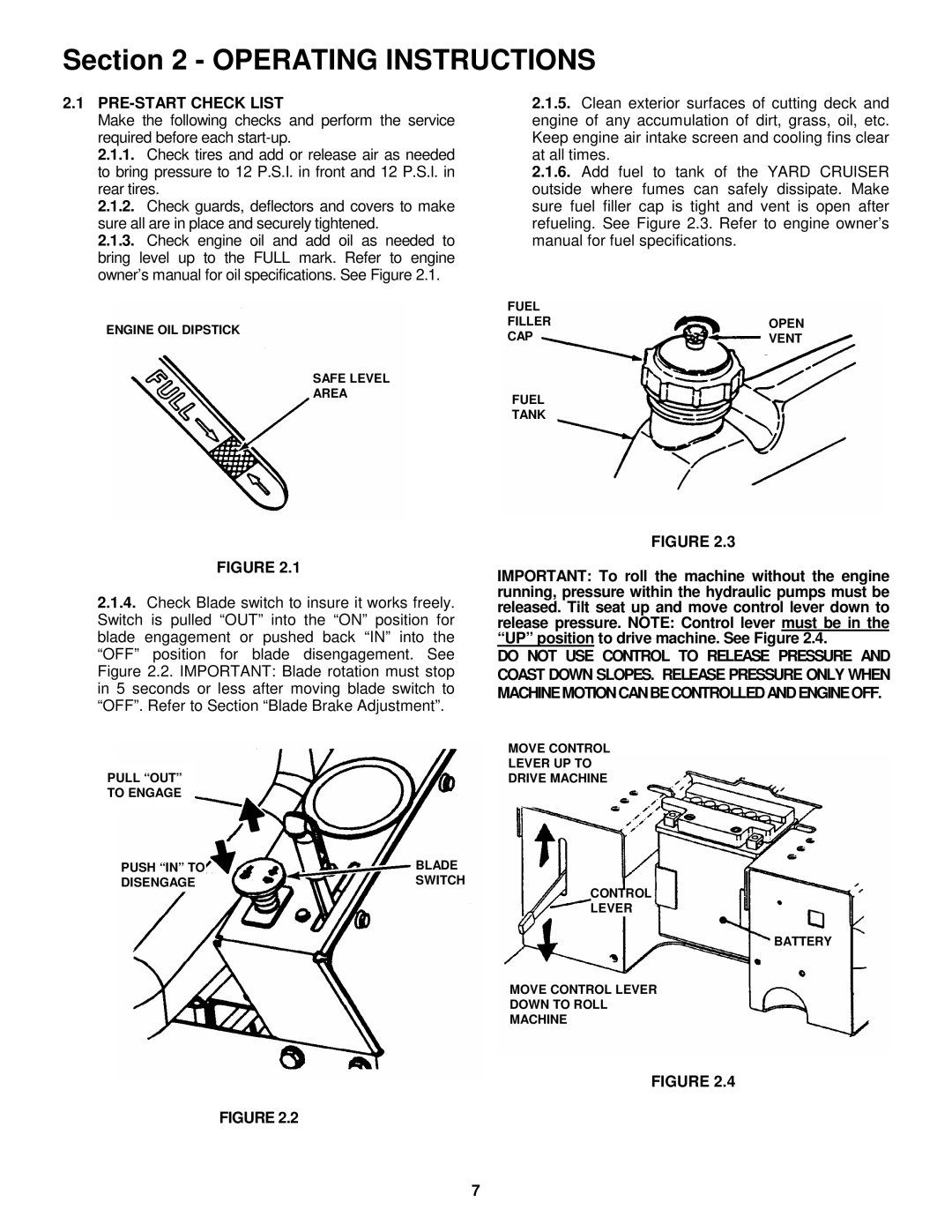 Snapper EYZ15334BVE important safety instructions Operating Instructions, PRE-START Check List 