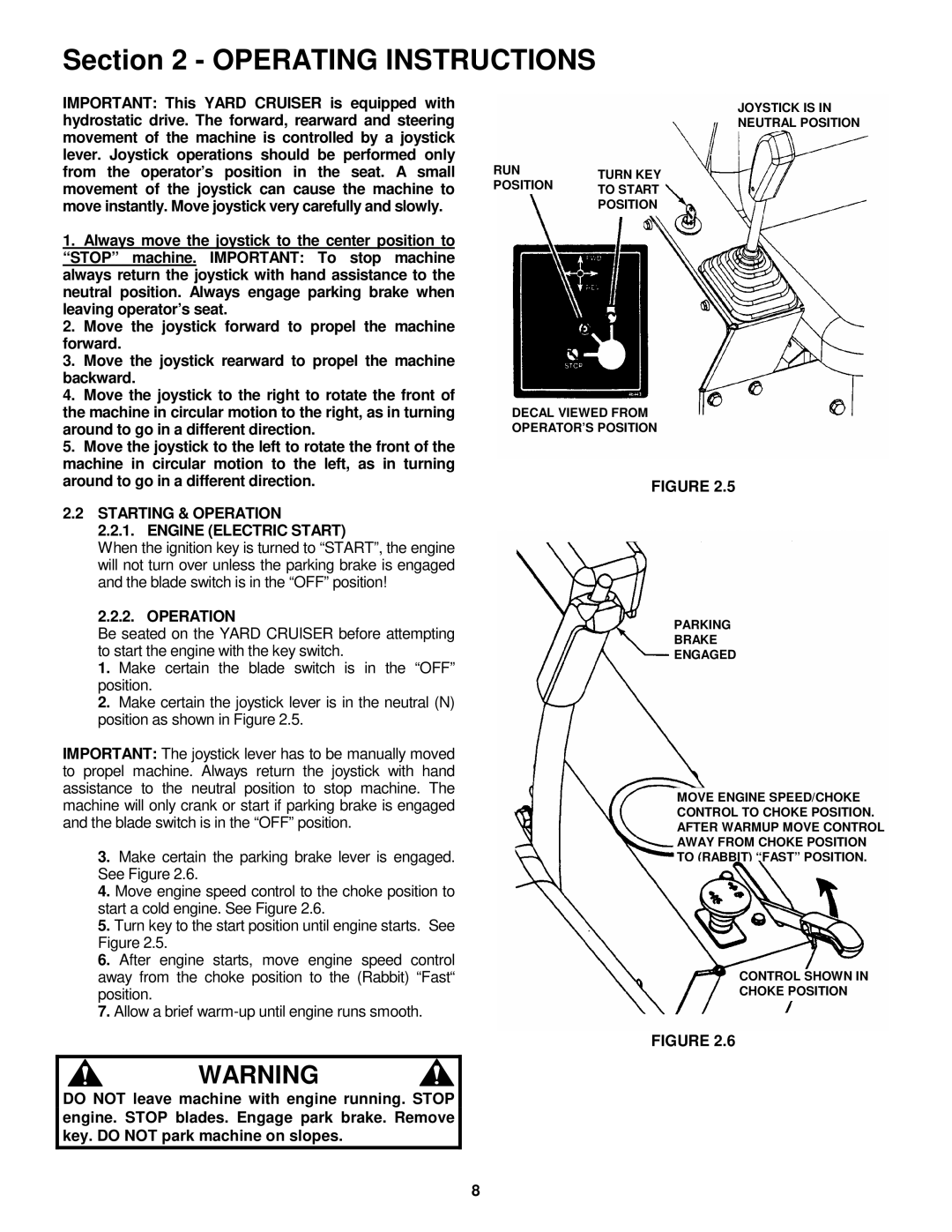 Snapper EYZ15334BVE important safety instructions Starting & Operation Engine Electric Start 