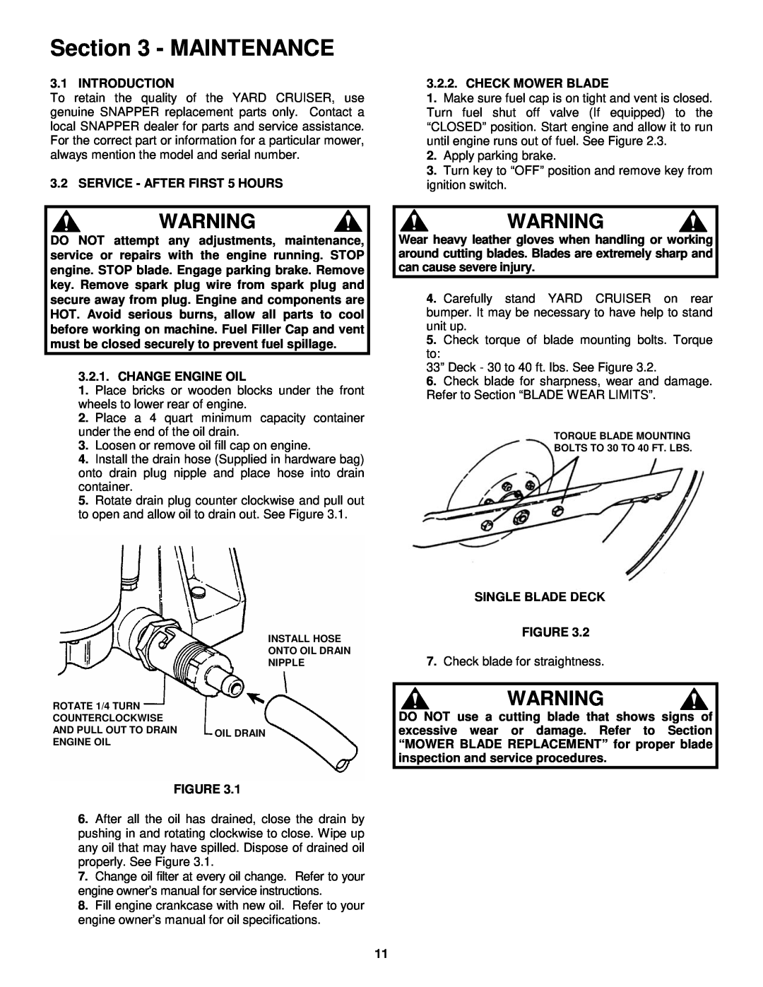 Snapper EYZ15334BVE important safety instructions Maintenance 
