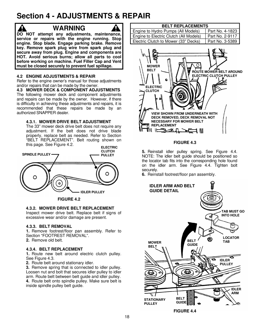 Snapper EYZ16335BVE Engine Adjustments & Repair, Mower Drive Belt Adjustment, Belt Removal, Belt Replacement 