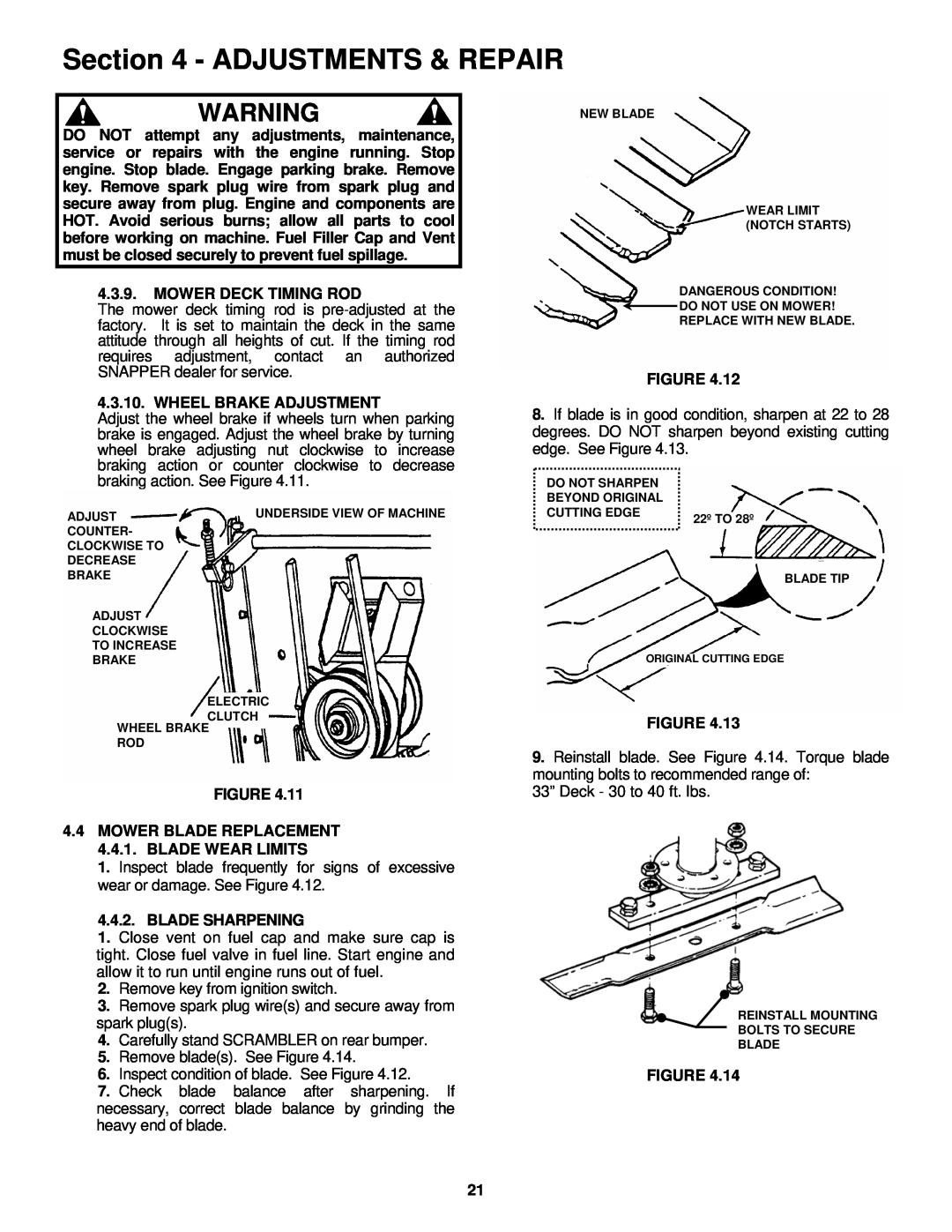 Snapper EYZ16335BVE important safety instructions Adjustments & Repair, Mower Deck Timing Rod 