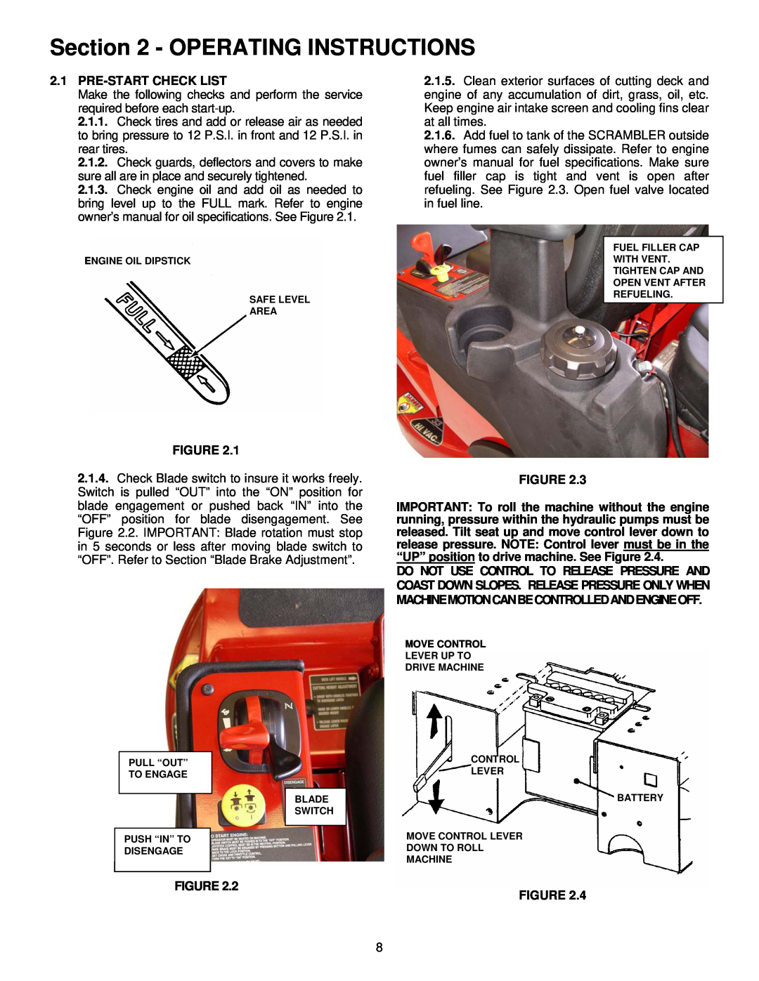 Snapper EYZ16335BVE important safety instructions Operating Instructions, 2.1PRE-STARTCHECK LIST 