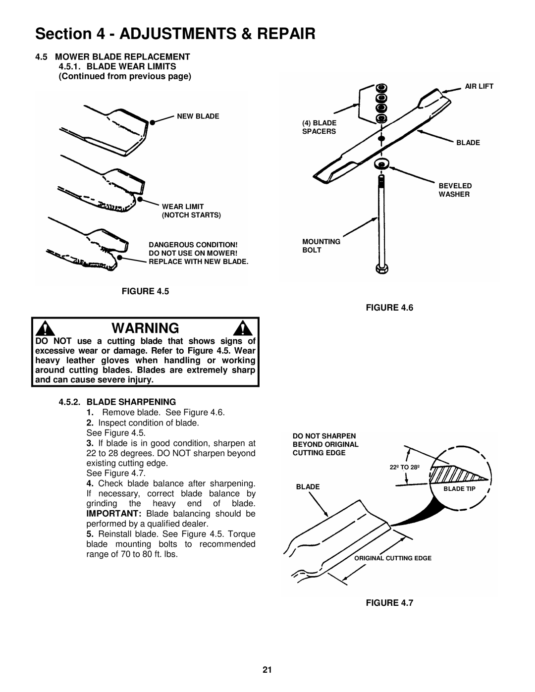 Snapper EZF6100M, EZF2100DKU, EZF2300GKU, EZF5200M Mower Blade Replacement, Blade Wear Limits from previous 