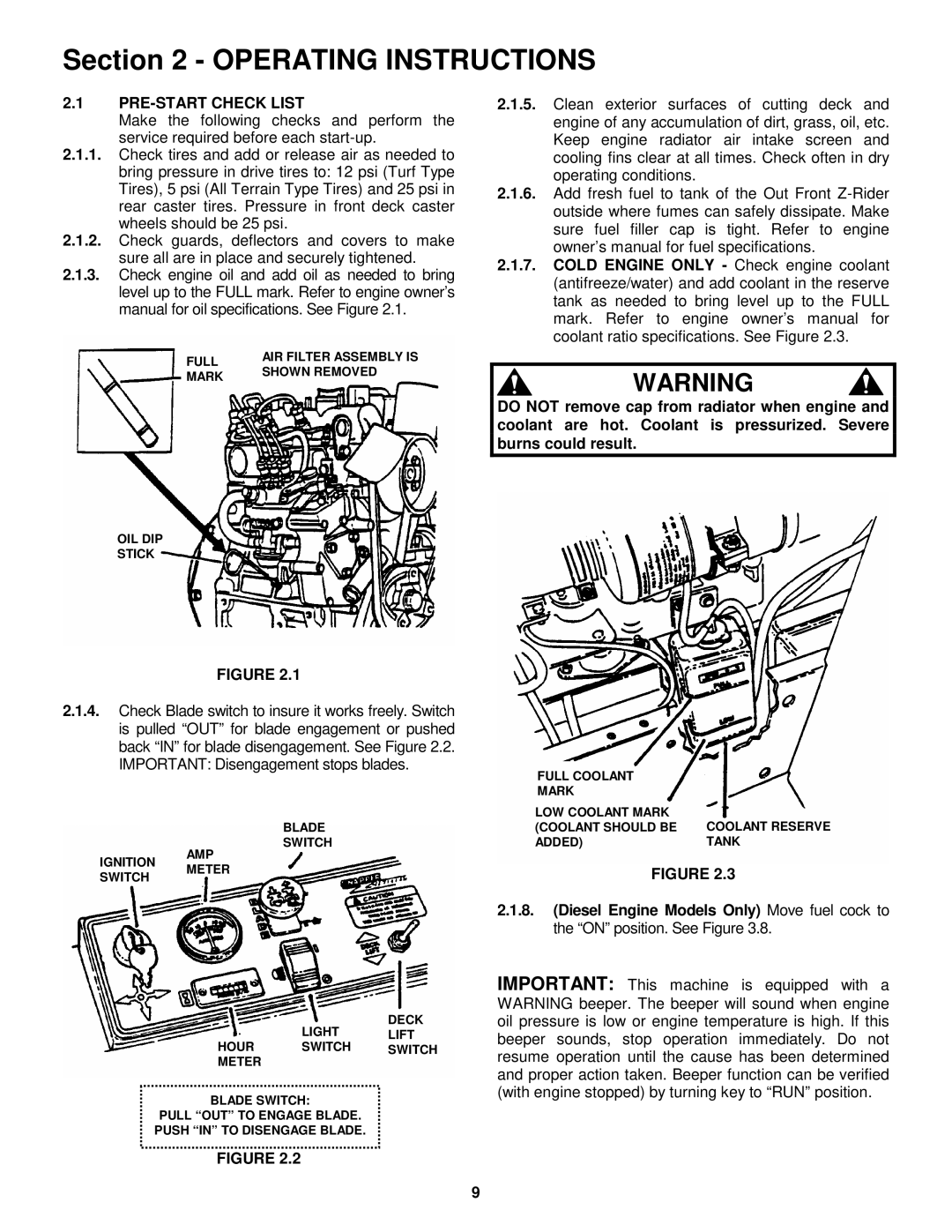 Snapper EZF6100M, EZF2100DKU, EZF2300GKU, EZF5200M Operating Instructions, PRE-START Check List 