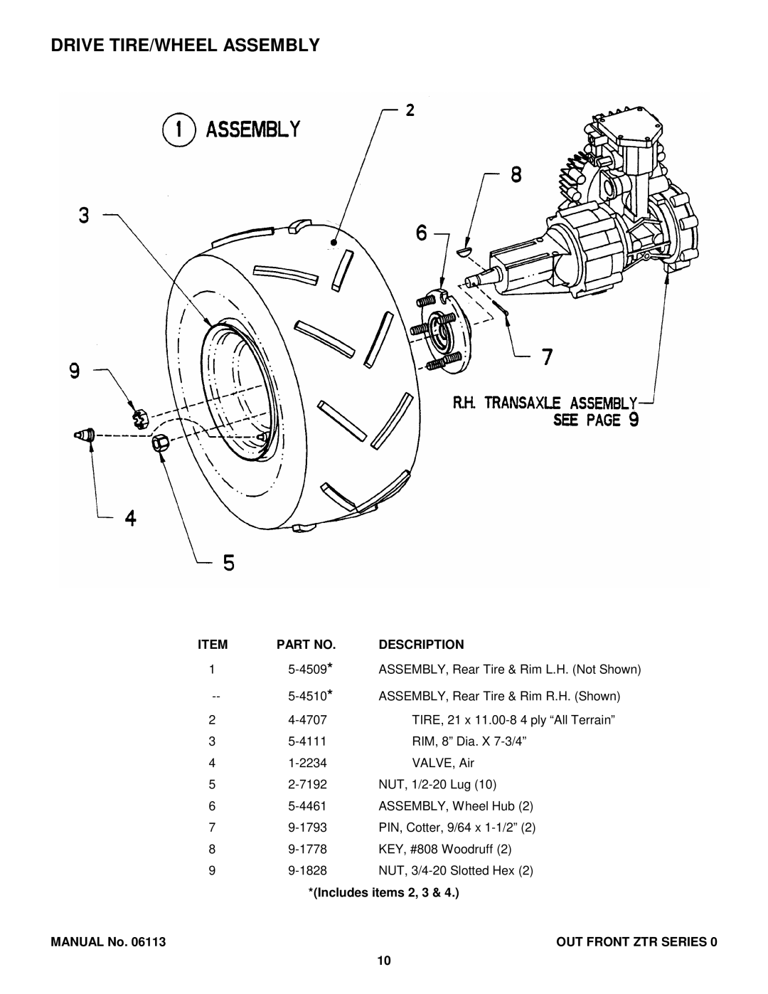 Snapper ZF2300GKU, EZF6100M, EZF5200M, EZF2100DKU manual Drive TIRE/WHEEL Assembly 