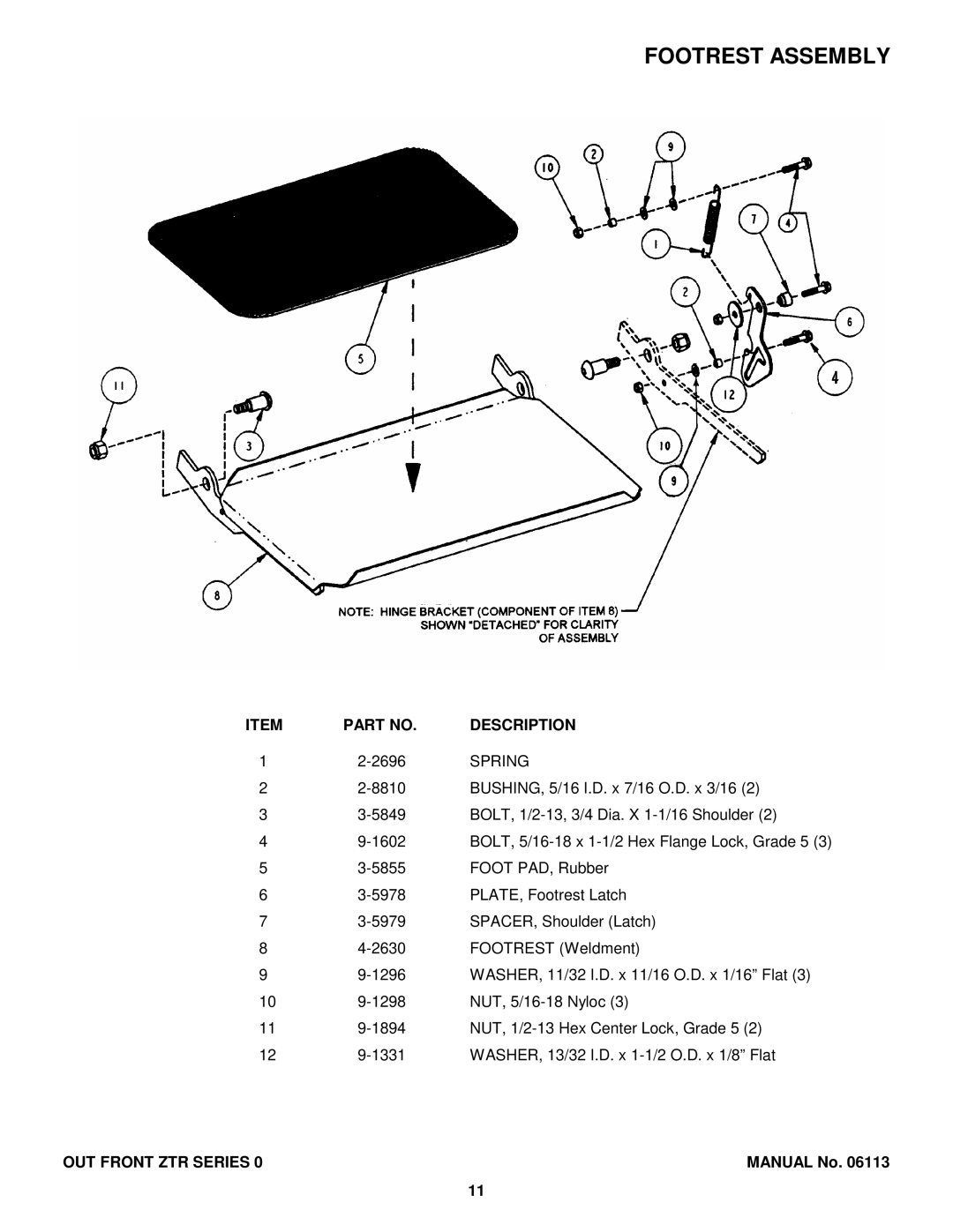 Snapper EZF6100M, EZF5200M, EZF2100DKU, ZF2300GKU manual Footrest Assembly, Spring 